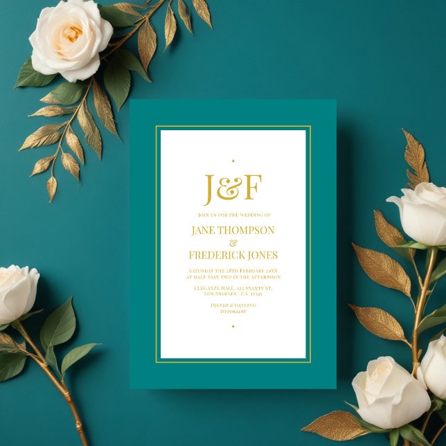Trendy Typography Teal and Gold Wedding Invitation (Trendy Typography Teal and Gold Wedding Invitation)