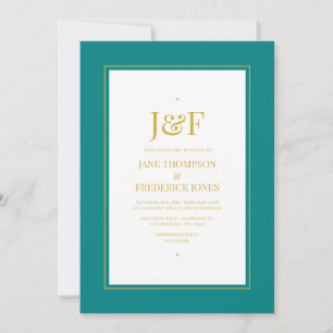 Trendy Typography Teal and Gold Wedding Invitation