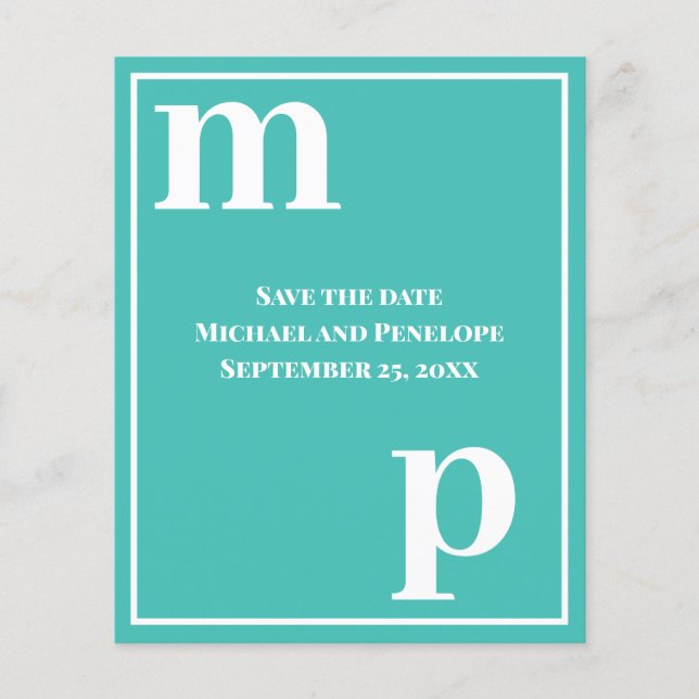 Trendy Typography Turquoise Budget Save the Date Flyer (Front)