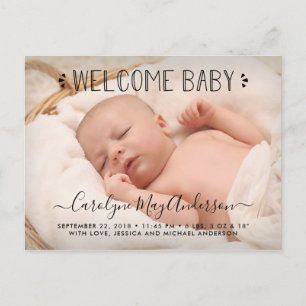 Trendy Typography "Welcome Baby" Photo Announcement Postcard