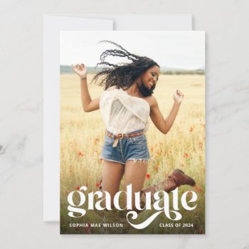 Trendy Typography White Overlay Photo Grad Party Invitation by dulceevents at Zazzle
