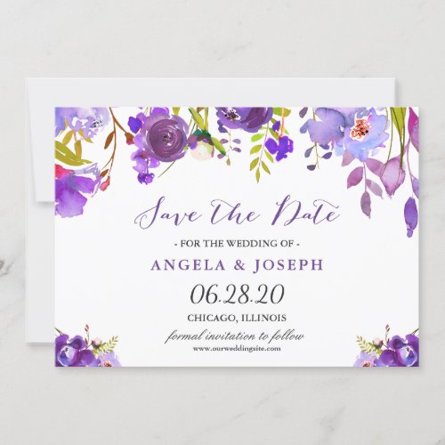 Trendy Ultra Violet Purple Floral Save the Date - Trendy Ultra Violet Purple Floral Save the Date Card. 
(1) For further customization, please click the "customize further" link and use our design tool to modify this template. 
(2) If you prefer Thicker papers / Matte Finish, you may consider to choose the Matte Paper Type. 
(3) If you need help or matching items, please contact me.