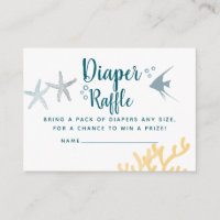 Trendy Under the Sea Baby Shower Diaper Raffle Enclosure Card