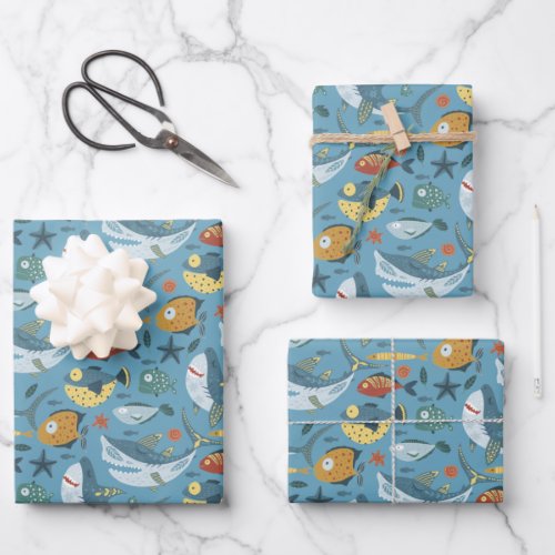 Trendy Under The Sea Shark Marine Green Blue Wrapping Paper Sheets
