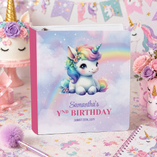 Trendy Unicorn Colorful Pastel Girl Birthday Binde 3 Ring Binder