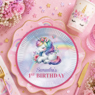 Trendy Unicorn Magical Day Girl Birthday Paper Pla Plates