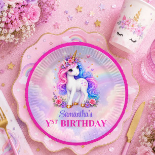 Trendy Unicorn Magical Day Girl Birthday Party Pla Paper Plates