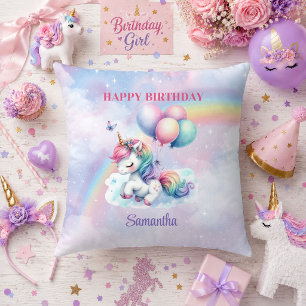 Trendy Unicorn Magical Day Girl Birthday Pillow De