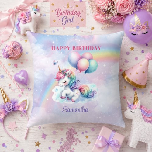 Trendy Unicorn Magical Day Girl Birthday Pillow De