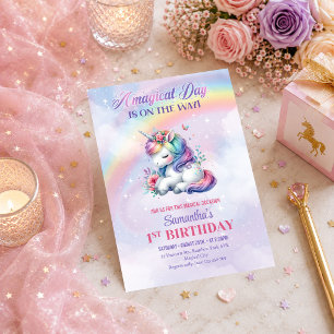 Trendy Unicorn Magical Day Pastel Girl Birthday In Invitation
