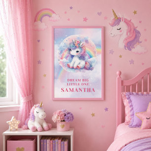 Trendy Unicorn Pink Purple Framed Poster Gift Canvas Print
