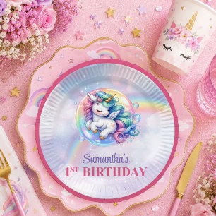 Trendy Unicorn Pink Purple Girl Birthday Paper Pla Plates