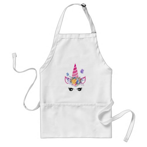 Trendy Unicorn with Floral Crown  Butterflies Adult Apron