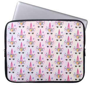 Trendy Unicorn with Floral Crown & Butterflies Laptop Sleeve