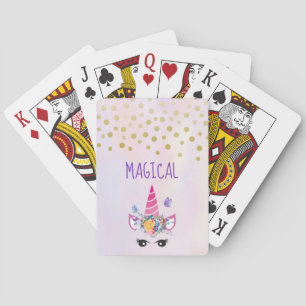 Trendy Unicorn with Floral Crown & Butterflies Poker Cards