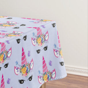 Trendy Unicorn with Floral Crown & Butterflies Tablecloth
