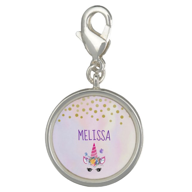Trendy Unicorn with Flowers Butterflies & Confetti Charm (Front)