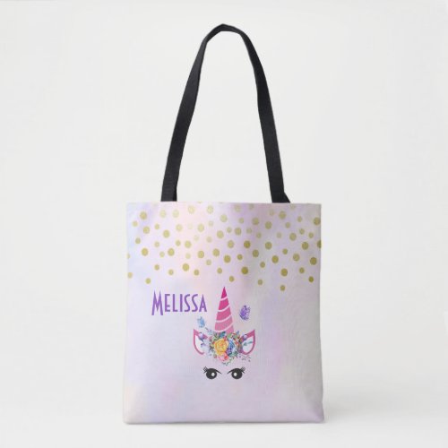 Trendy Unicorn with Flowers Butterflies  Confetti Tote Bag