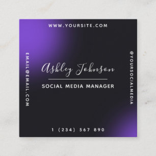 Trendy & Unique Black Purple QR Code Social Media Square Business Card