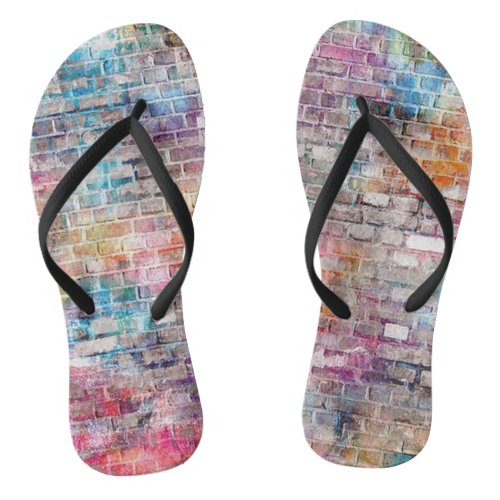 Trendy Unique colorful Brick Wall Flip Flops