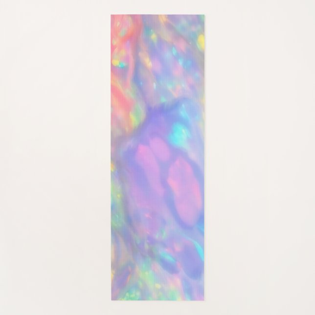 Trendy Unique colorful faux holographic opal Yoga Mat (Front)