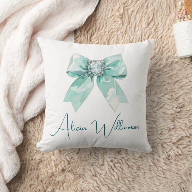 Trendy unique Cute green Personalized   Throw Pillow (Blanket)