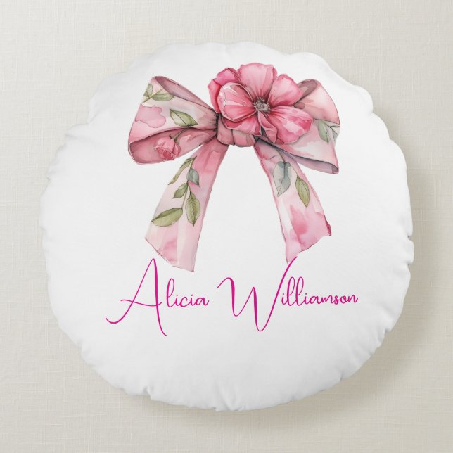 Trendy unique Cute pink &green Personalized  Round Pillow (Front)