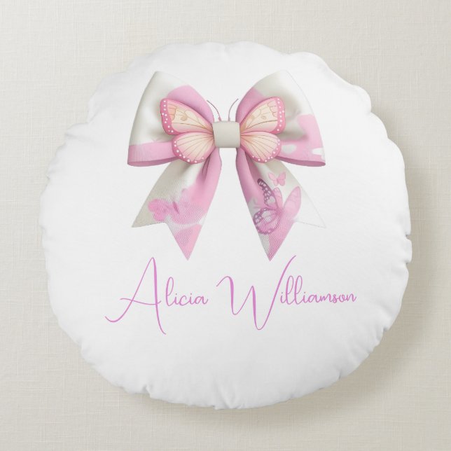 Trendy unique Cute Pink Personalized   Round Pillo Pillow (Front)