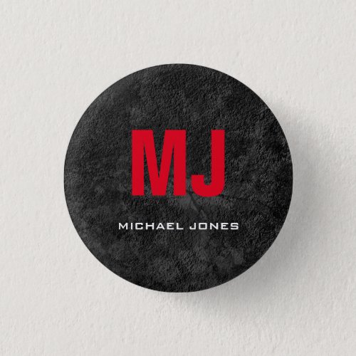 Trendy unique gray red monogram your name button
