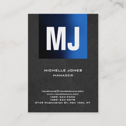 Trendy unique grey blue professional monogram business card