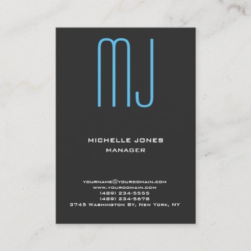 Trendy unique grey blue professional monogram business card