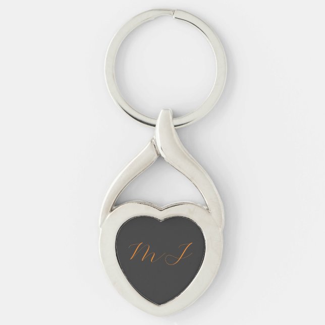Trendy unique grey orange monogram name initials keychain (Front)