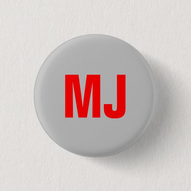 Trendy unique grey red bold monogram name initials button (Front)
