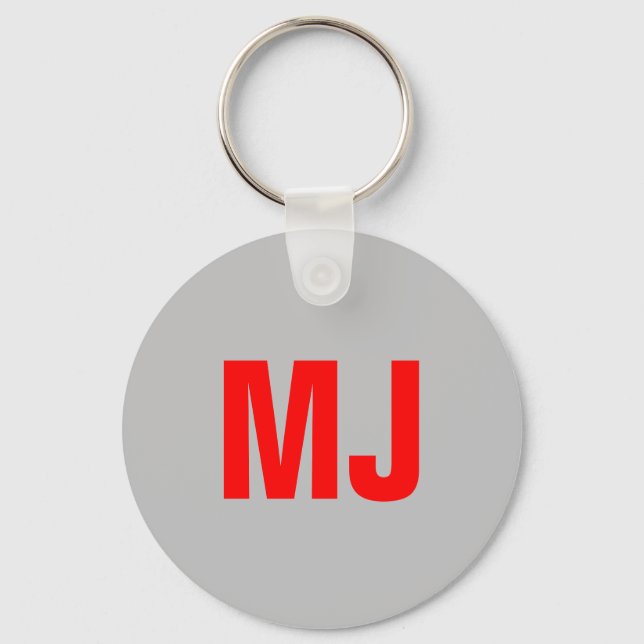 Trendy unique grey red bold monogram name initials keychain (Front)