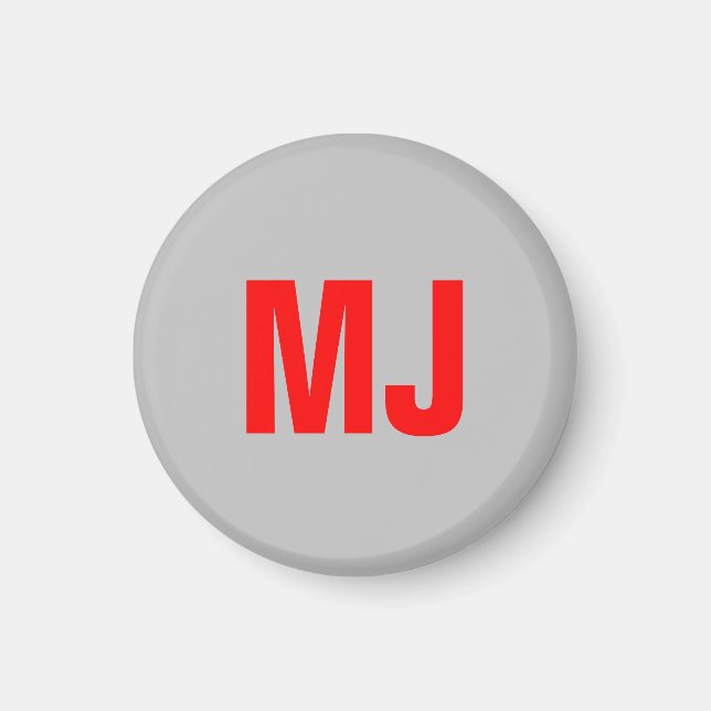 Trendy unique grey red bold monogram name initials magnet (Front)