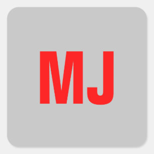 Trendy unique grey red bold monogram name initials square sticker