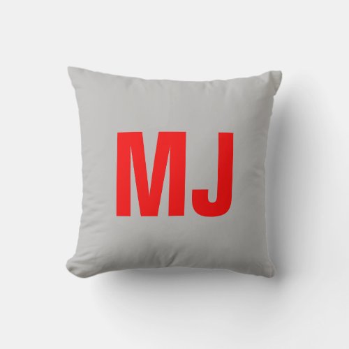 Trendy unique grey red bold monogram name initials throw pillow