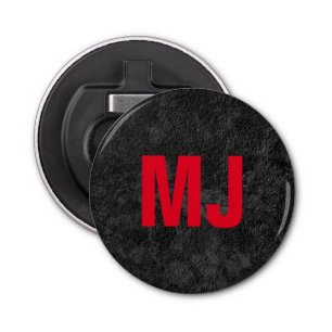 Trendy unique grey red monogram name initials bottle opener
