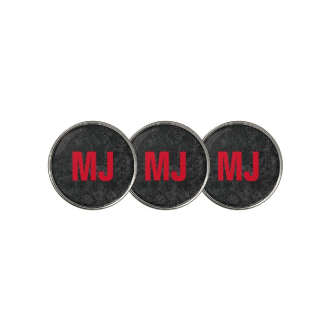Trendy unique grey red monogram name initials golf ball marker (3 Up)