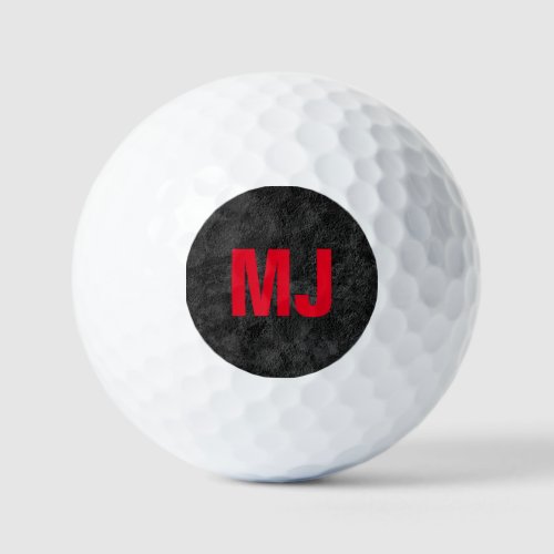 Trendy unique grey red monogram name initials golf balls