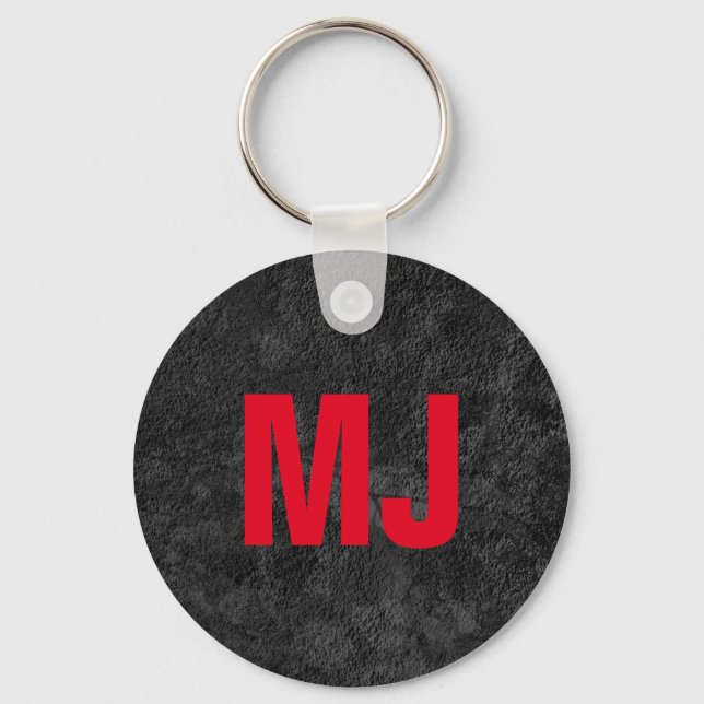 Trendy unique grey red monogram name initials keychain (Front)