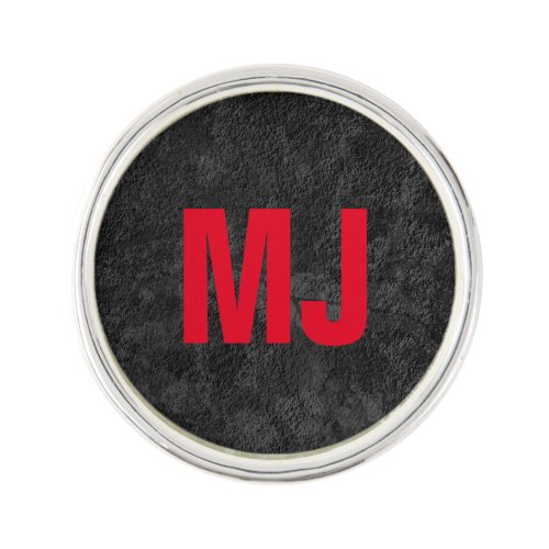 Trendy unique grey red monogram name initials lapel pin