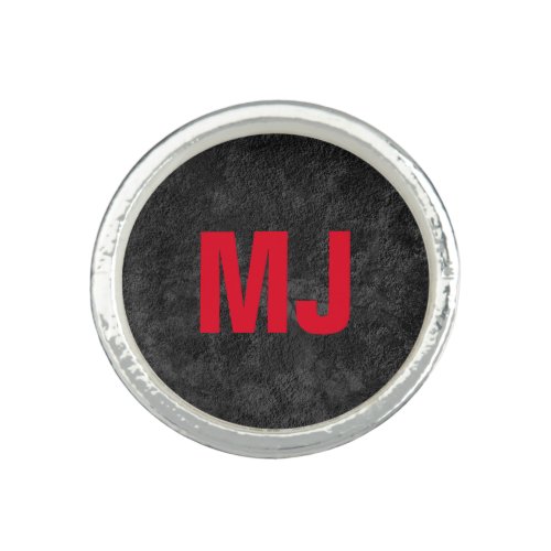 Trendy unique grey red monogram name initials ring