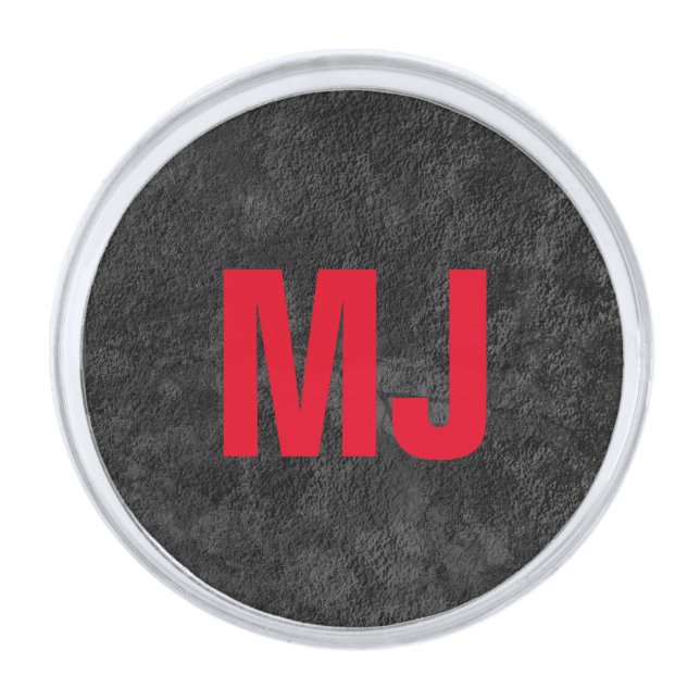 Trendy unique grey red monogram name initials silver finish lapel pin (Front)