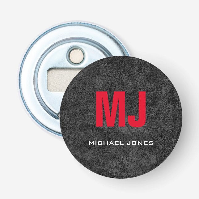 Trendy unique grey red monogram your name bottle opener (Front)