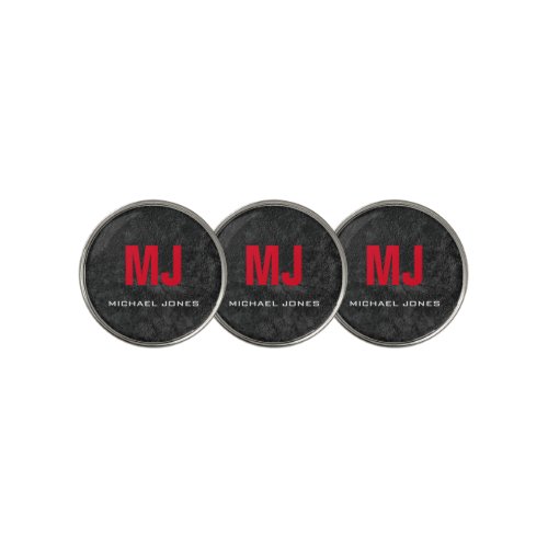 Trendy unique grey red monogram your name golf ball marker