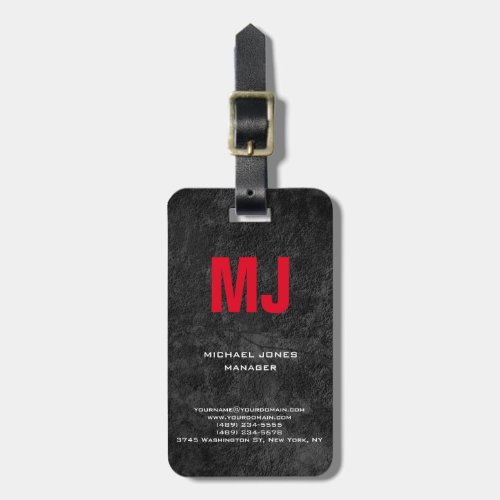 Trendy unique grey vertical red monogram luggage tag