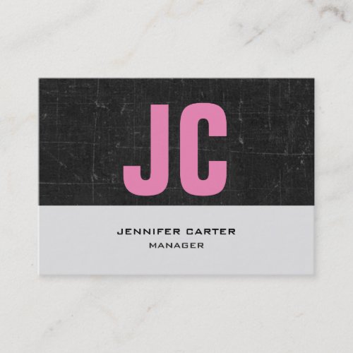Trendy unique horizontal pink black grey monogram business card