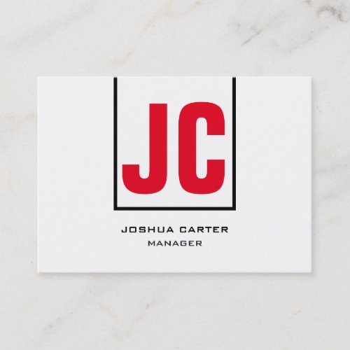 Trendy unique horizontal red white monogram business card