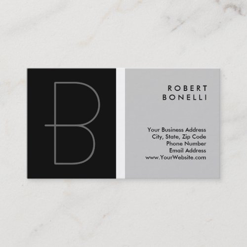 Trendy Unique Monogram Black Gray Business Card